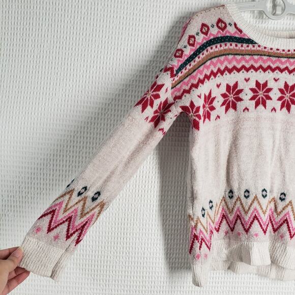 Wonder Nation Fairisle Sweater Girls Large 10-12 White Pink Holiday Winter Cozy - Picture 12 of 16